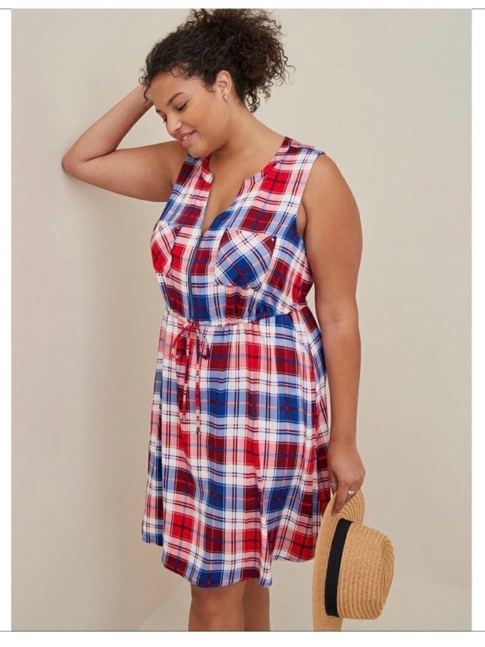 Torrid plaid stretch challis zip front sleeveless dress w/ pockets size 6